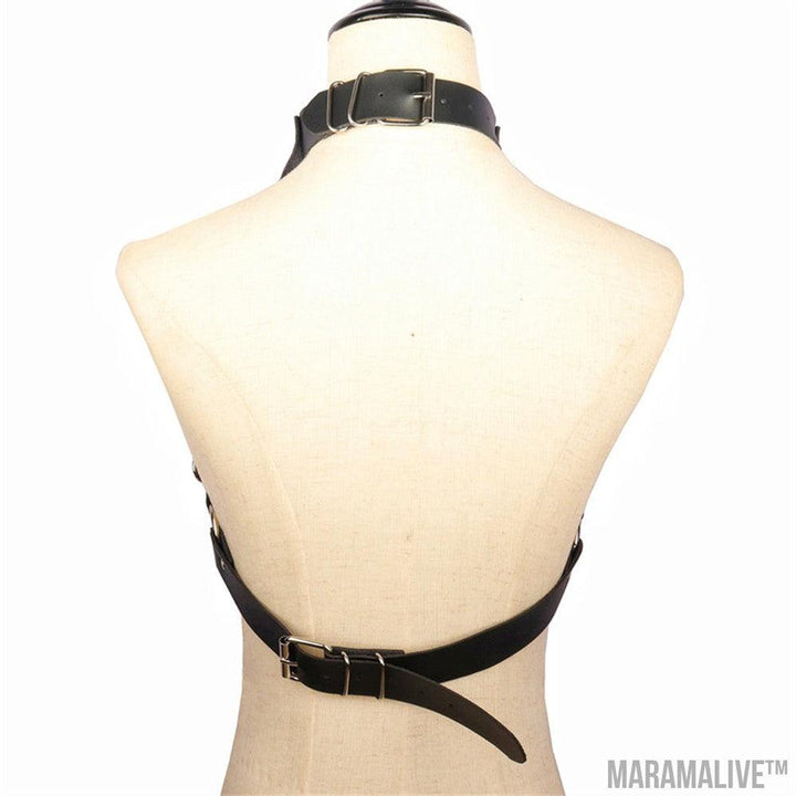 Handsome Lady Studded Punk Collar Belt Nightclub Sexy Metal Chain Strap Punk PU Harness