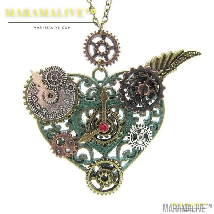 Heart Pendant with Various Gears Mechanical Steampunk Necklace