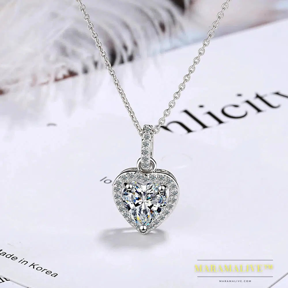 Heart Shaped 1ct Moissanite Diamond Pendant Necklace 100% S925 Silver Woman Sparkling Wedding Party Moissanite Jewelry