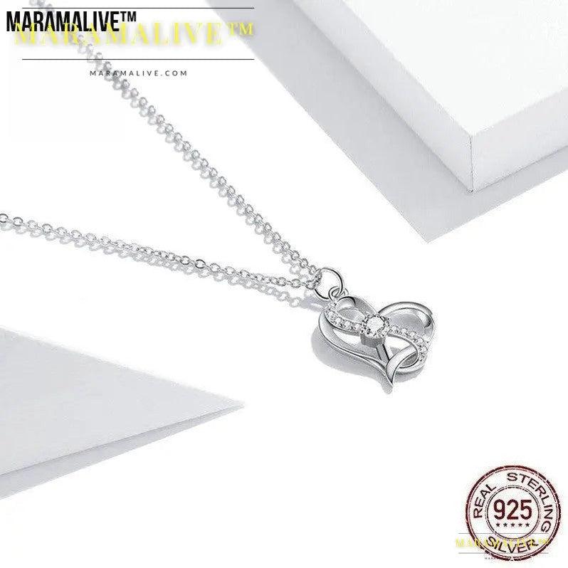 Heart-shaped Hollow Inlaid Zircon S925 Necklace