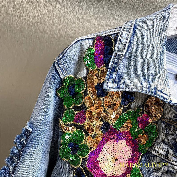 Heavy Duty Diamond Studded Denim Jacket Fashion