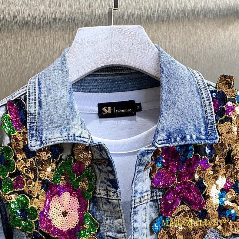 Heavy Duty Diamond Studded Denim Jacket Fashion