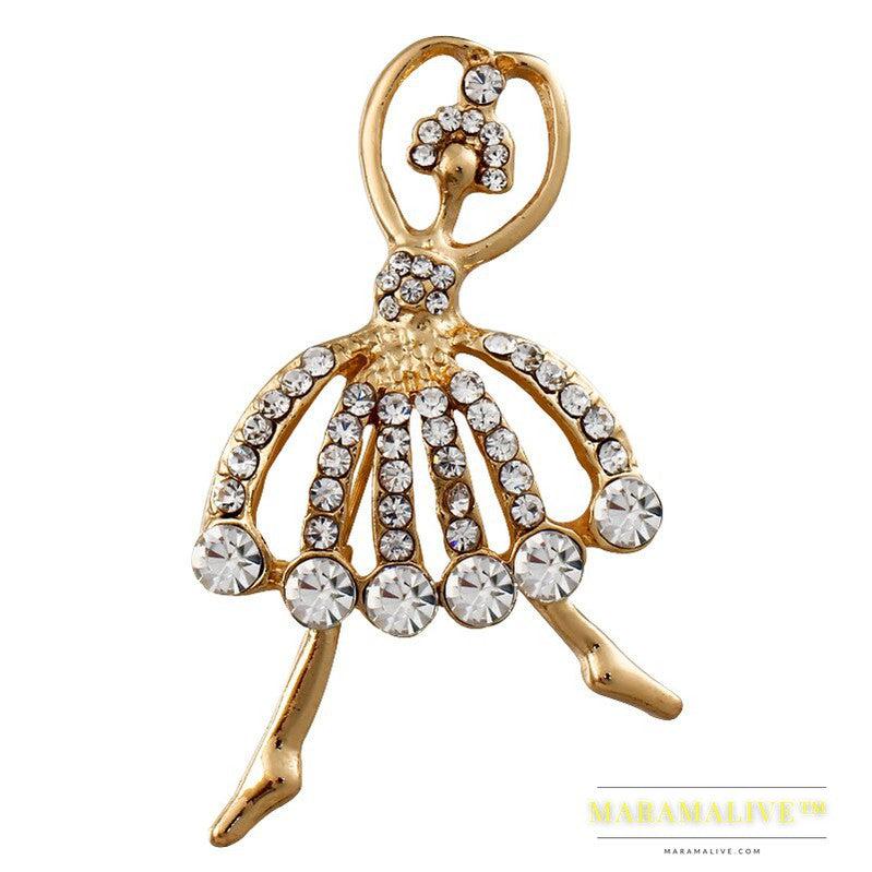 Hesiod Valentine's Day Jewelry Gift Crystal Women Brooch Pins Casual Girl Brooch Pins sparkling Ballet girl