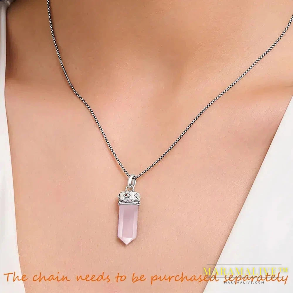 Hexagonal Pendant with Rose Quartz Fine Jewelry Europe Accessories 925 Sterling Silver Romantic Gift For Women