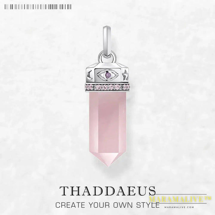 Hexagonal Pendant with Rose Quartz Fine Jewelry Europe Accessories 925 Sterling Silver Romantic Gift For Women