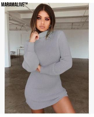 High Collar Slim Fit Long Sleeves Dress