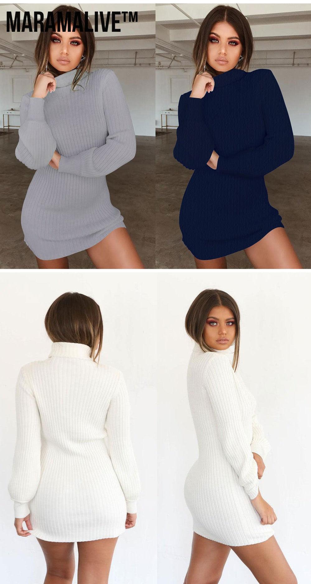 High Collar Slim Fit Long Sleeves Dress