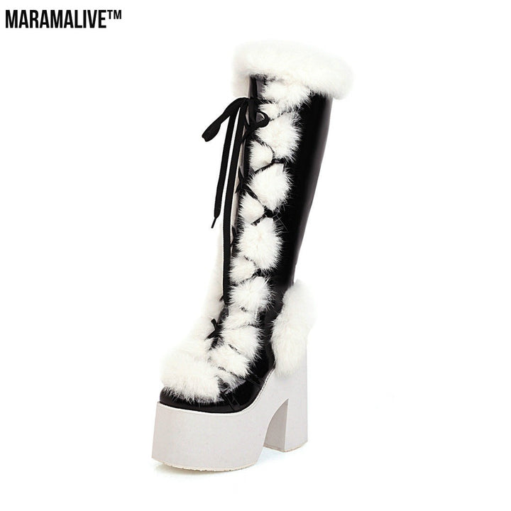 High Heeled Platform Thick Soled Snow Boots Fur Boots