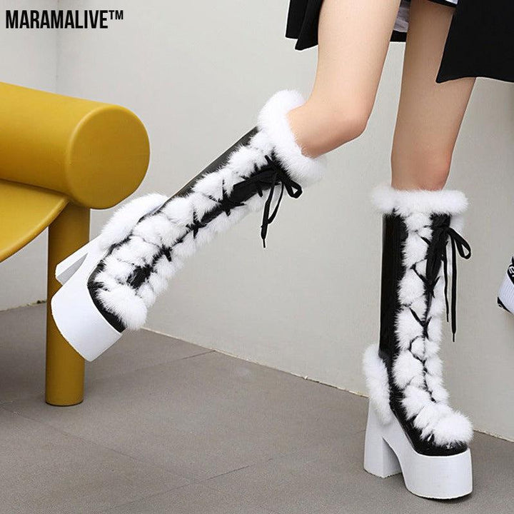 High Heeled Platform Thick Soled Snow Boots Fur Boots