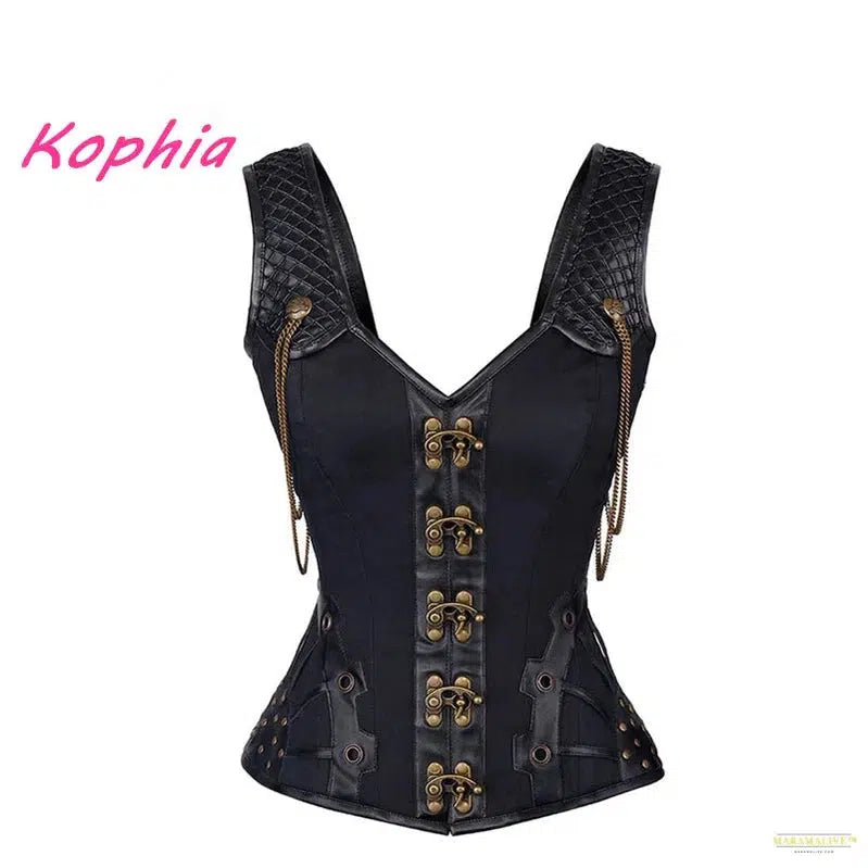 High Quality 12 Steel Bone Rivet Chain Gothic Steampunk Corset Woman's Vest Top Waist Control Leather Sexy Corsets and Bustiers