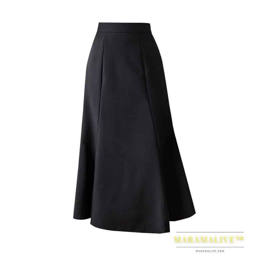 High Waist Skirt Irregular Over The Knee Mid-Length Skirt