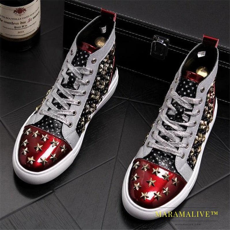 High-top punk studded casual shoes