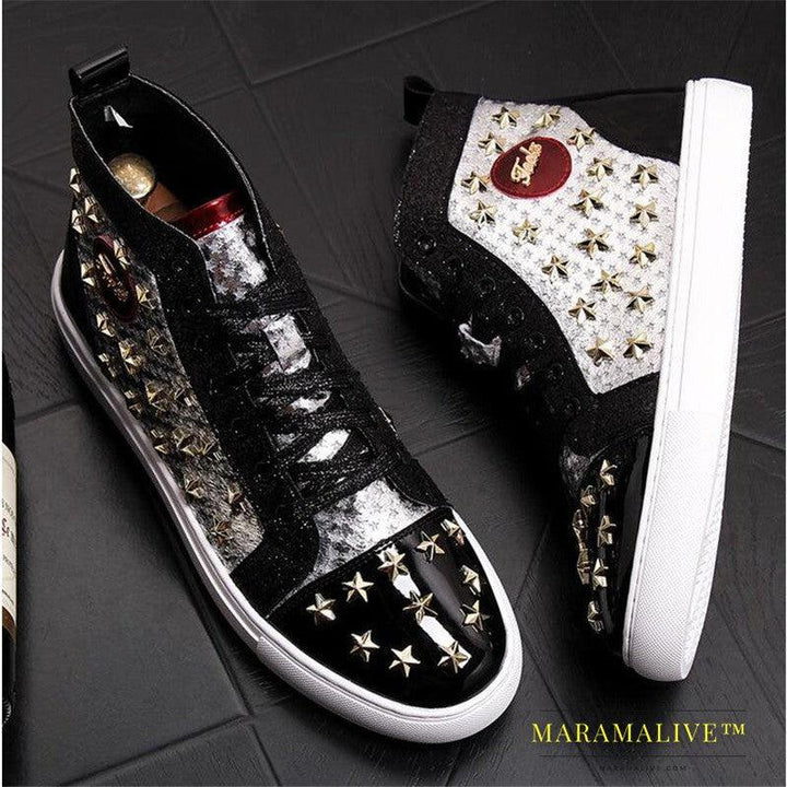 High-top punk studded casual shoes