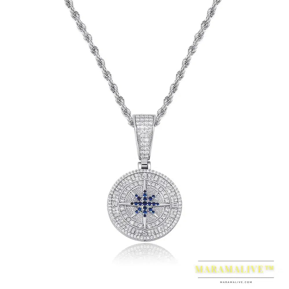 Hip Hop Compass Pendant Iced Out Cubic Zirconia Pendant With Tennis Chain Hip Hop Fashion Jewelry Gift For Men Women