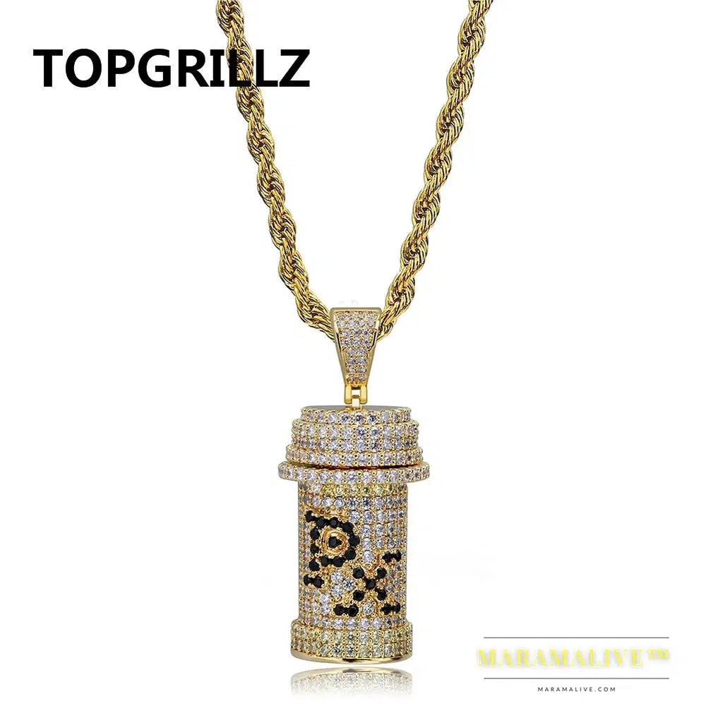 Hip Hop Detachable Medicine Bottle Pendant Necklace Men's Jewelry Gold Silver Color Cubic Zircon Necklaces Gifts