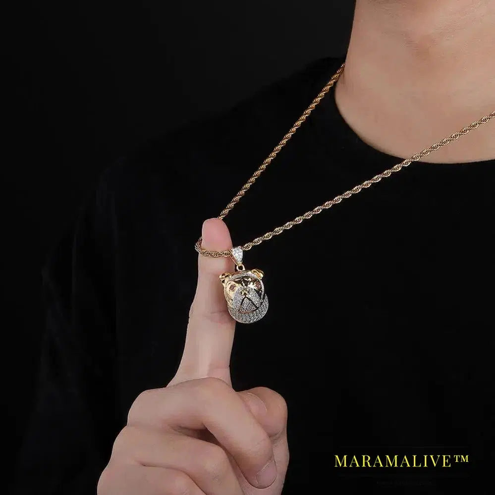 Hip Hop Dog Head Necklace Pendant Charm For Men Women Gold Silver Color Cubic Zircon Jewelry Gifts