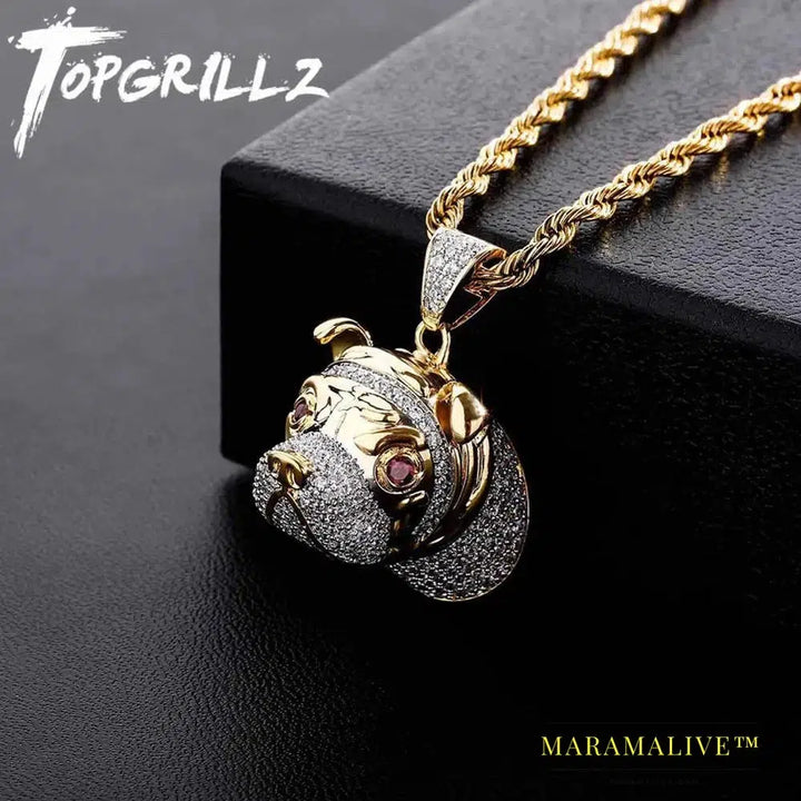 Hip Hop Dog Head Necklace Pendant Charm For Men Women Gold Silver Color Cubic Zircon Jewelry Gifts