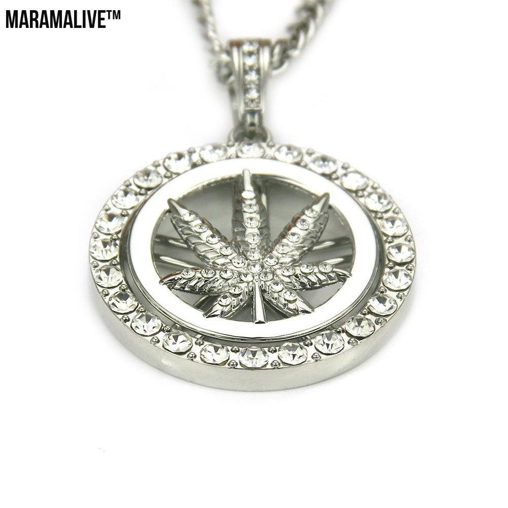 Hip Hop Necklace Pendant - Diamond Maple Leaf Turntable