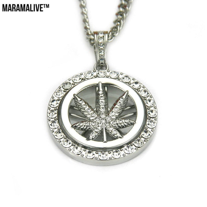 Hip Hop Necklace Pendant - Diamond Maple Leaf Turntable