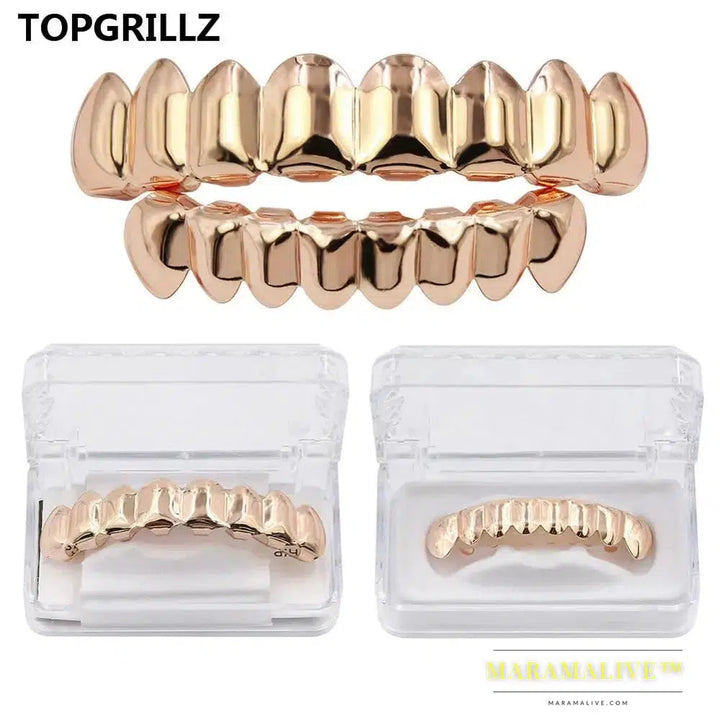 Hip Hop Teeth Grillz Set Gold Silver Color Top & Bottom Body Jewelry Punk Cosplay Party Tooth Grills Gifts