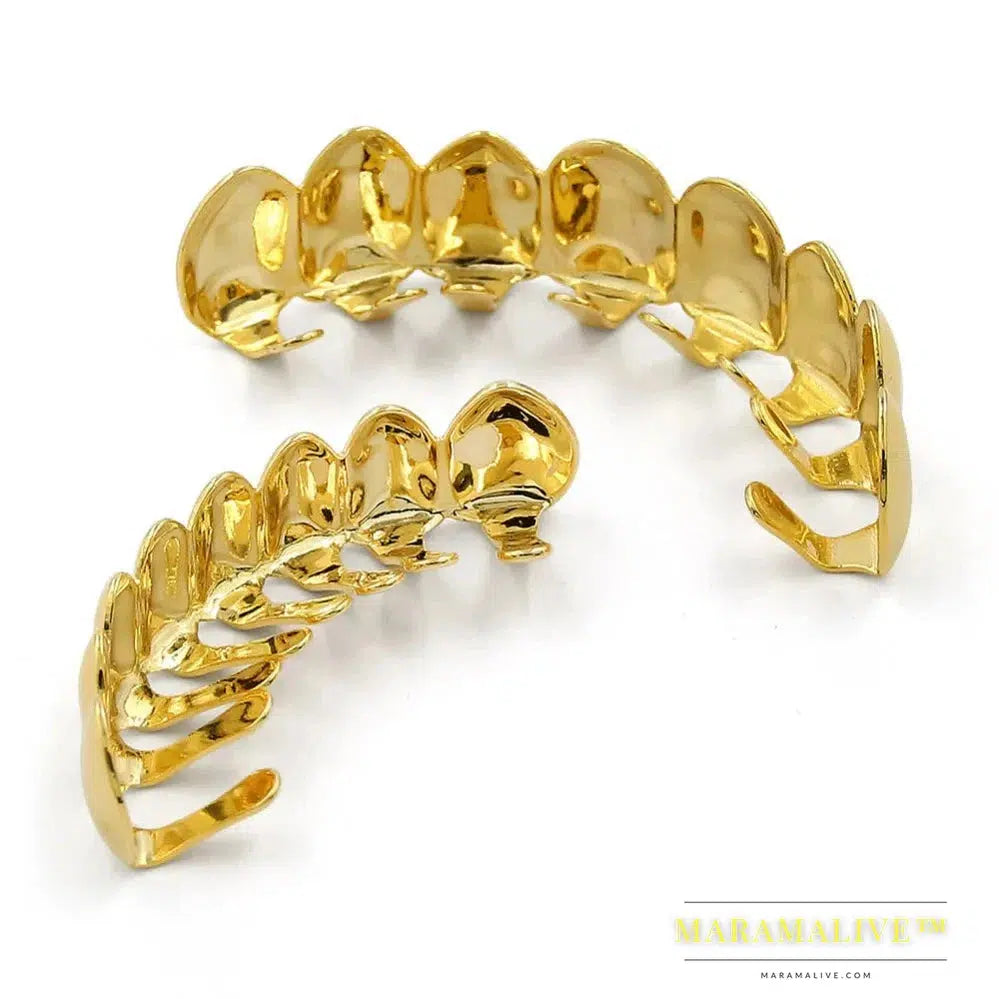 Hip Hop Teeth Grillz Set Gold Silver Color Top & Bottom Body Jewelry Punk Cosplay Party Tooth Grills Gifts