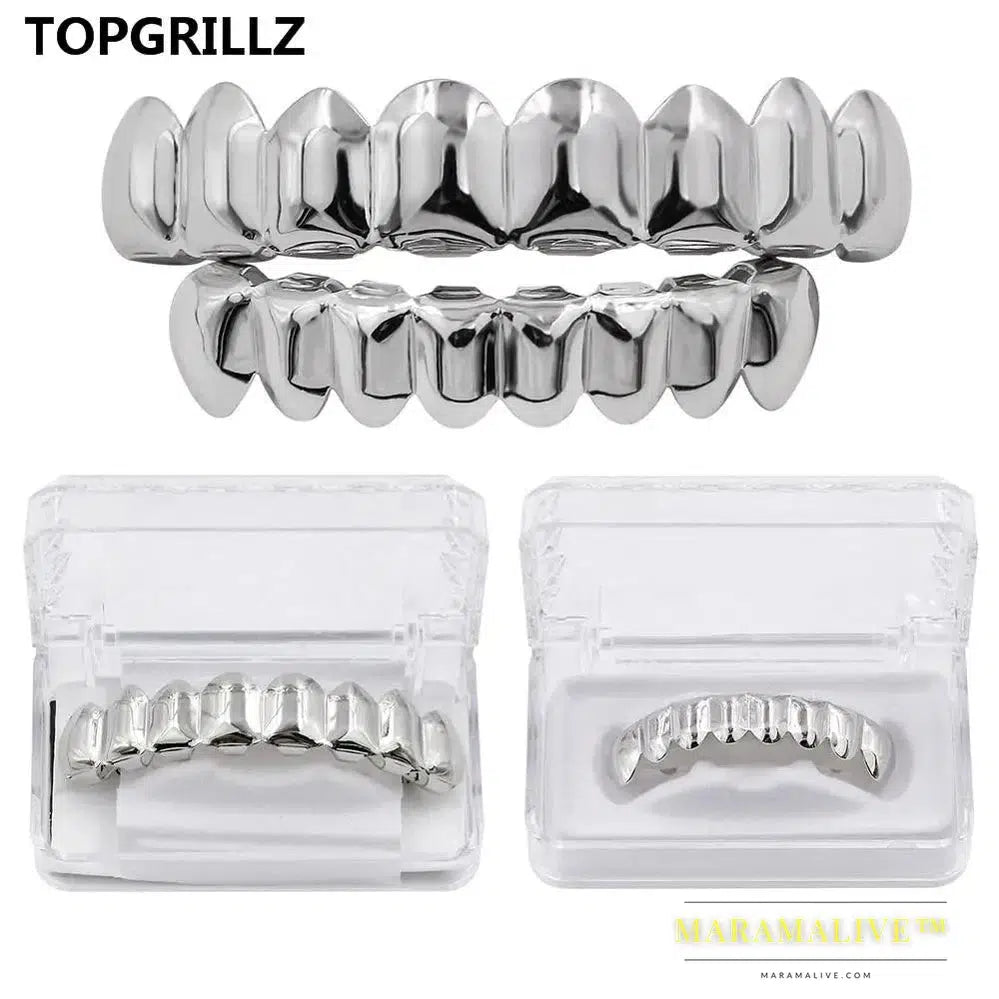 Hip Hop Teeth Grillz Set Gold Silver Color Top & Bottom Body Jewelry Punk Cosplay Party Tooth Grills Gifts