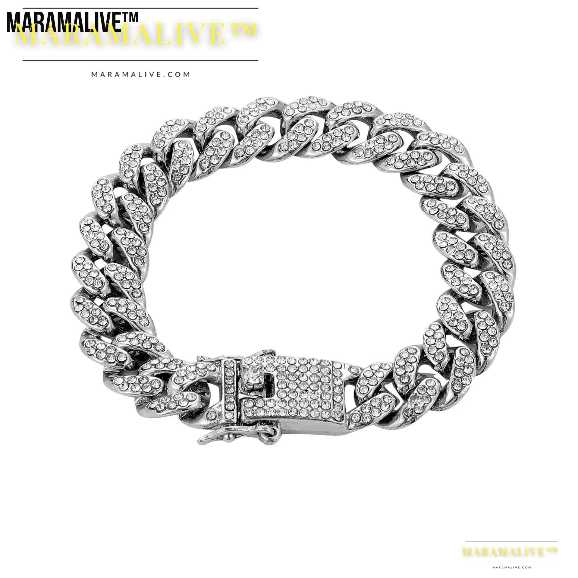 Hip Hop Trend Full Diamond Cuban Link Chain Men's Bracelet