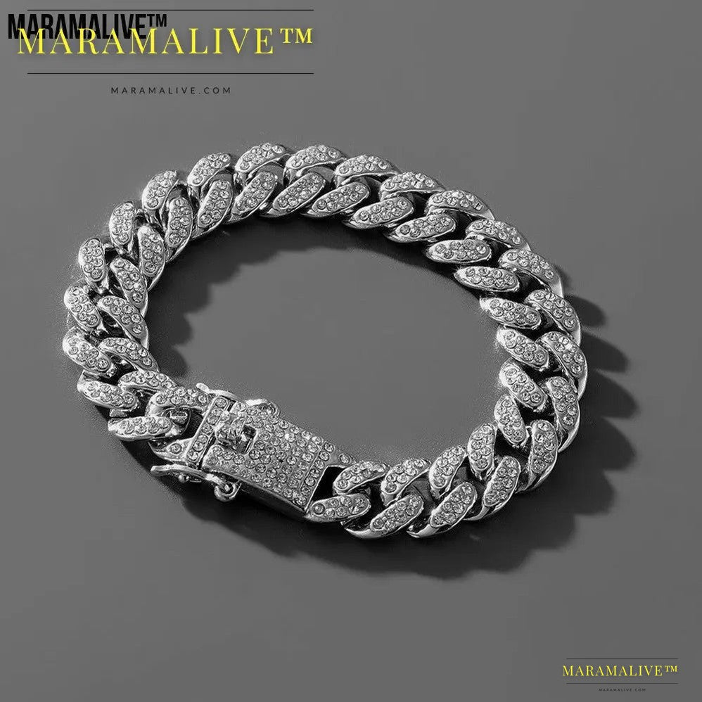 Hip Hop Trend Full Diamond Cuban Link Chain Men's Bracelet