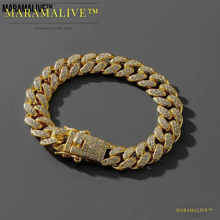 Hip Hop Trend Full Diamond Cuban Link Chain Men's Bracelet