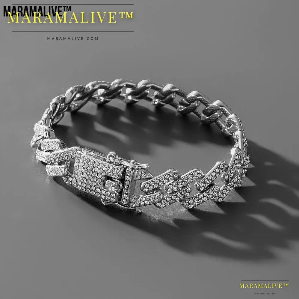 Hip Hop Trend Full Diamond Cuban Link Chain Men's Bracelet