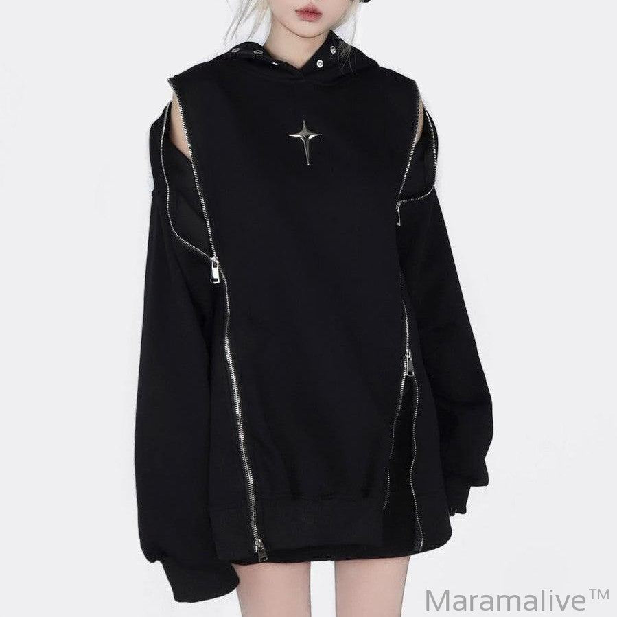 Hollow Out Shoulder-baring Hoodie Coat