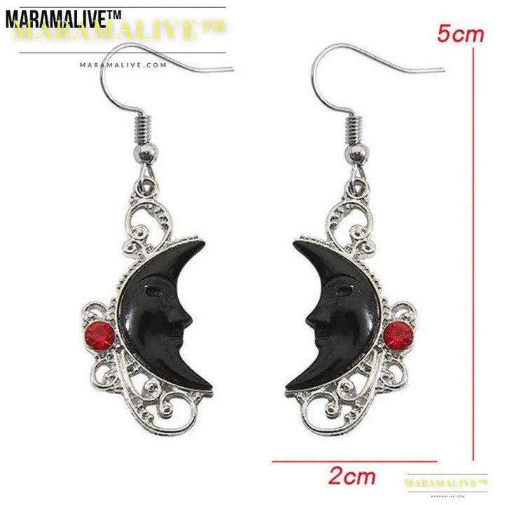 Hollowed Fashion Carved Gem Black Moon Earrings