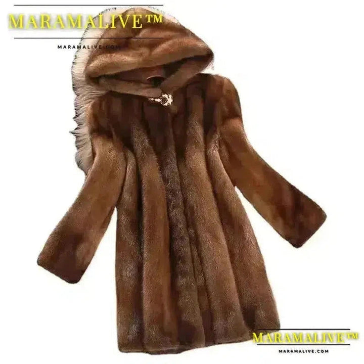 Hooded Long Faux Fur Coat Women Autumn Winter Large Jacket Overcoat Turn Down Collar Thick Coat Warm Jackets Maxi Coats