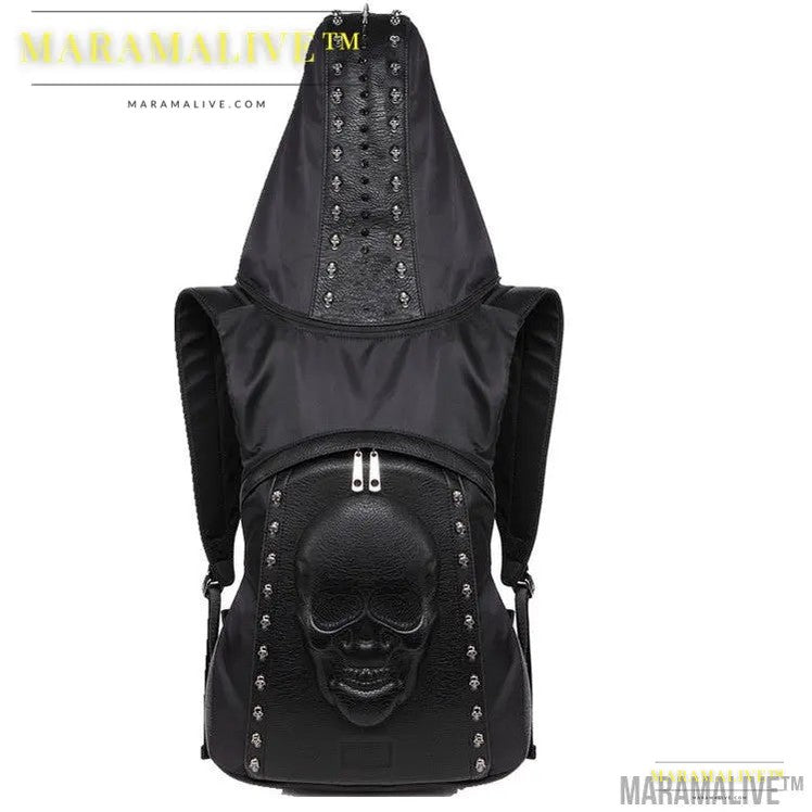 Hooded Skull Hat Backpack Steampunk Rivet Hat Backpack