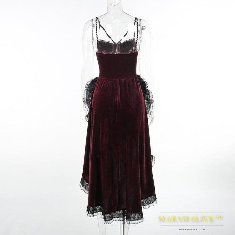 Hot Girl Slim-fit Halter Lace-up Waist-controlled Drag Dress