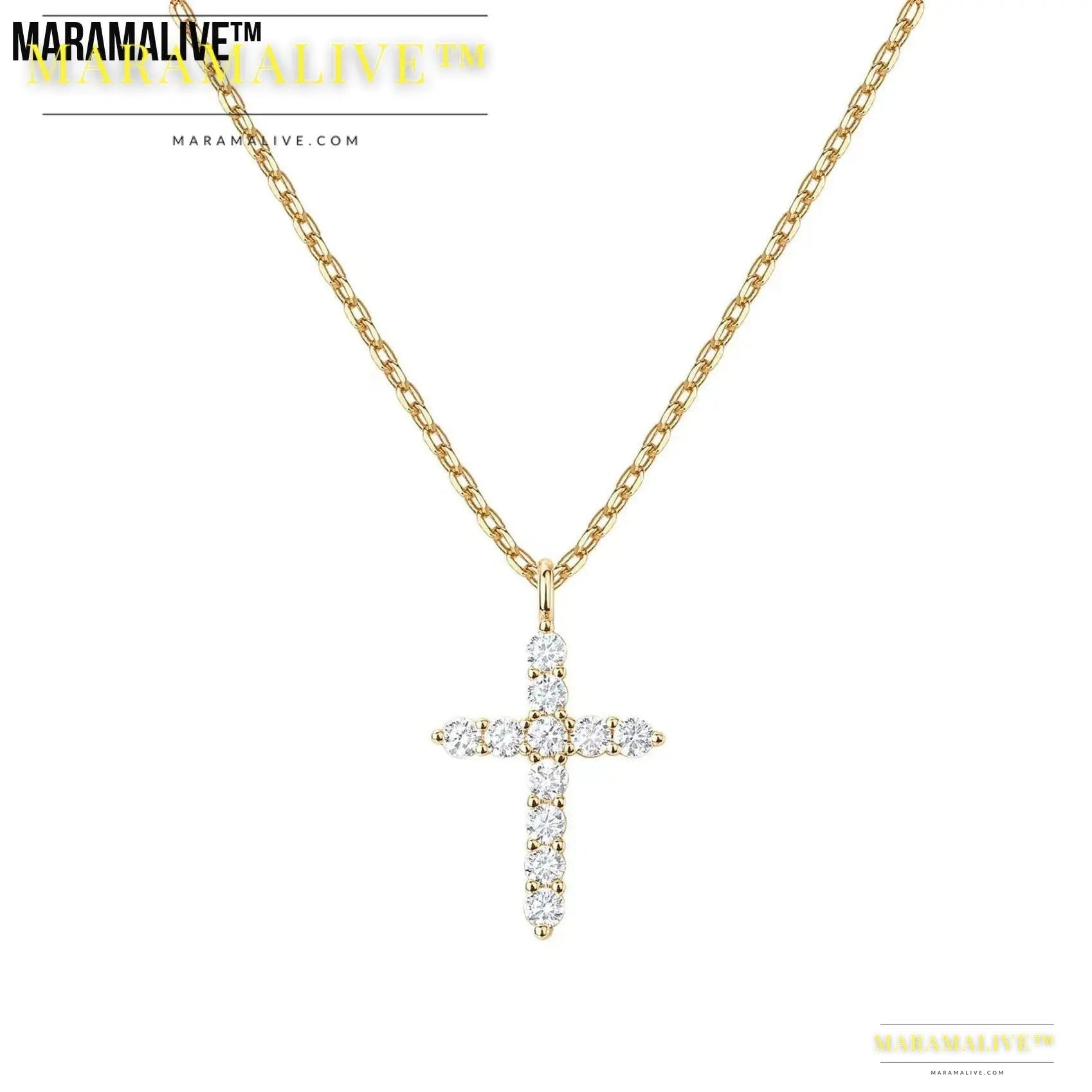 Hot New 925 Sterling Silver Necklace Cross Full Diamond Women's Collarbone Chain Wrapped Gold 14k Gold Pendant