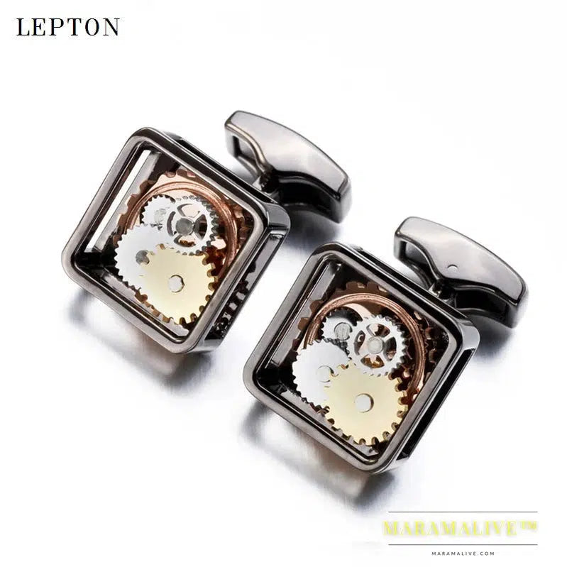 Hot Sale Square Steampunk Gear Cufflinks Lepton Watch Mechanism Cuff links for men Business wedding cufflinks Relojes gemelos