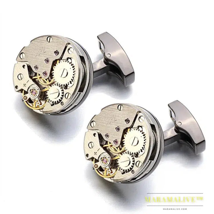 Hot Watch Movement Cufflinks Non-Functional Stainless Steel Steampunk Gear Watch Mechanism Cuff links for Mens Relojes gemelos