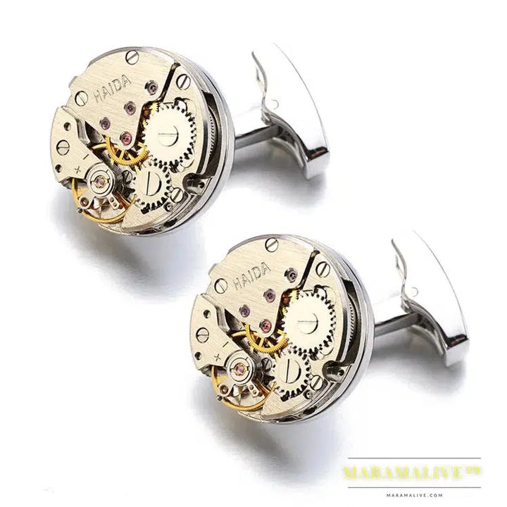 Hot Watch Movement Cufflinks Non-Functional Stainless Steel Steampunk Gear Watch Mechanism Cuff links for Mens Relojes gemelos