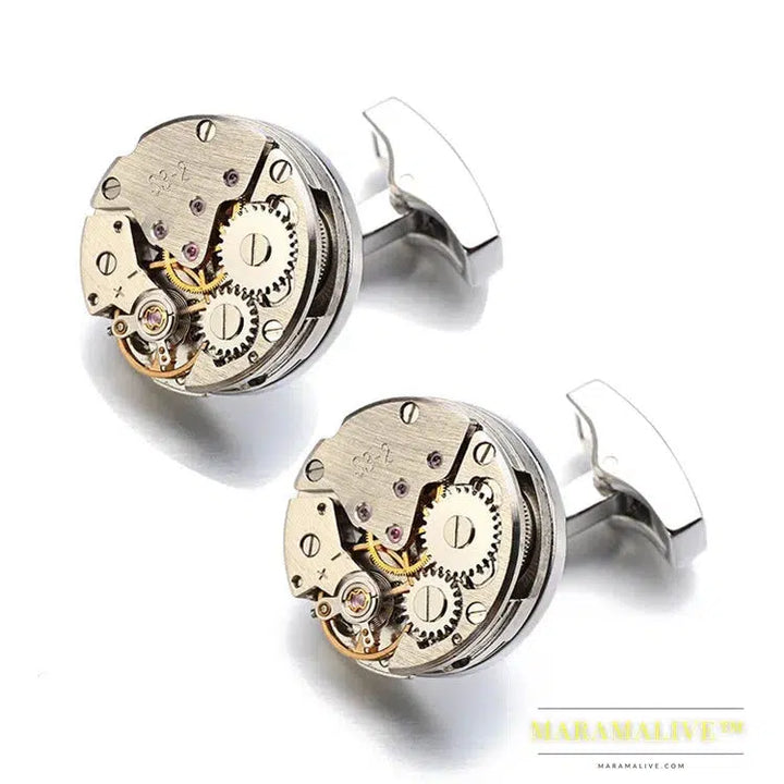 Hot Watch Movement Cufflinks Non-Functional Stainless Steel Steampunk Gear Watch Mechanism Cuff links for Mens Relojes gemelos