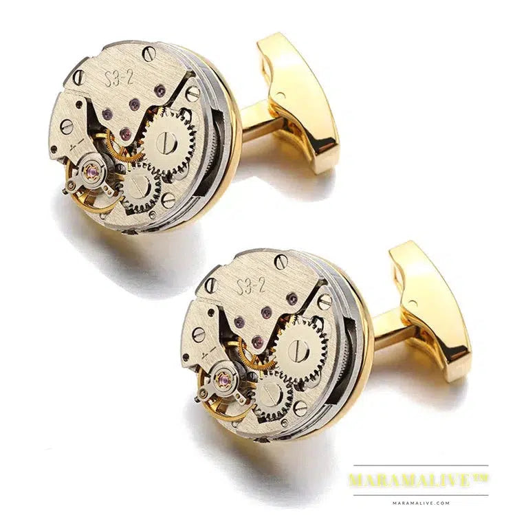 Hot Watch Movement Cufflinks Non-Functional Stainless Steel Steampunk Gear Watch Mechanism Cuff links for Mens Relojes gemelos