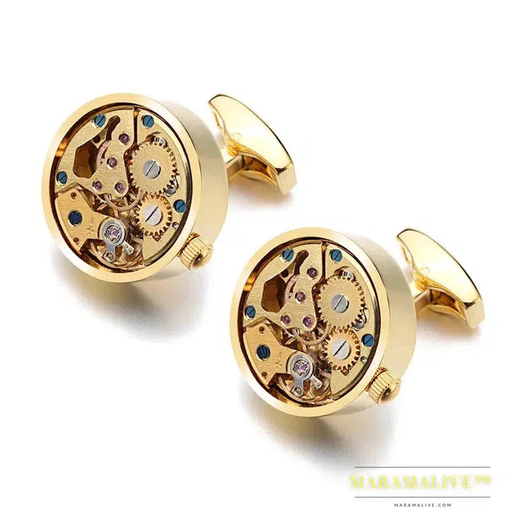 Hot Watch Movement Cufflinks Non-Functional Stainless Steel Steampunk Gear Watch Mechanism Cuff links for Mens Relojes gemelos