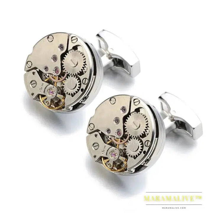 Hot Watch Movement Cufflinks Non-Functional Stainless Steel Steampunk Gear Watch Mechanism Cuff links for Mens Relojes gemelos