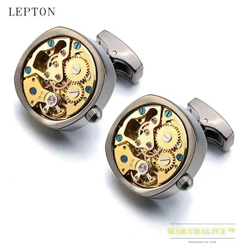 Hot Watch Movement Cufflinks Non-Functional Stainless Steel Steampunk Gear Watch Mechanism Cuff links for Mens Relojes gemelos