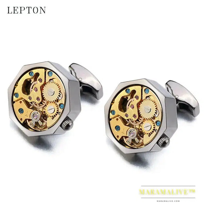 Hot Watch Movement Cufflinks Non-Functional Stainless Steel Steampunk Gear Watch Mechanism Cuff links for Mens Relojes gemelos