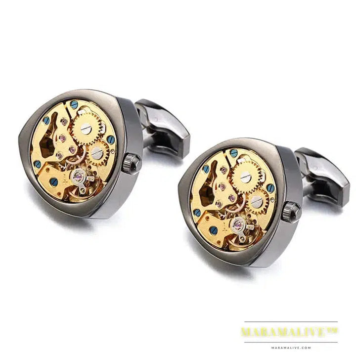 Hot Watch Movement Cufflinks Non-Functional Stainless Steel Steampunk Gear Watch Mechanism Cuff links for Mens Relojes gemelos