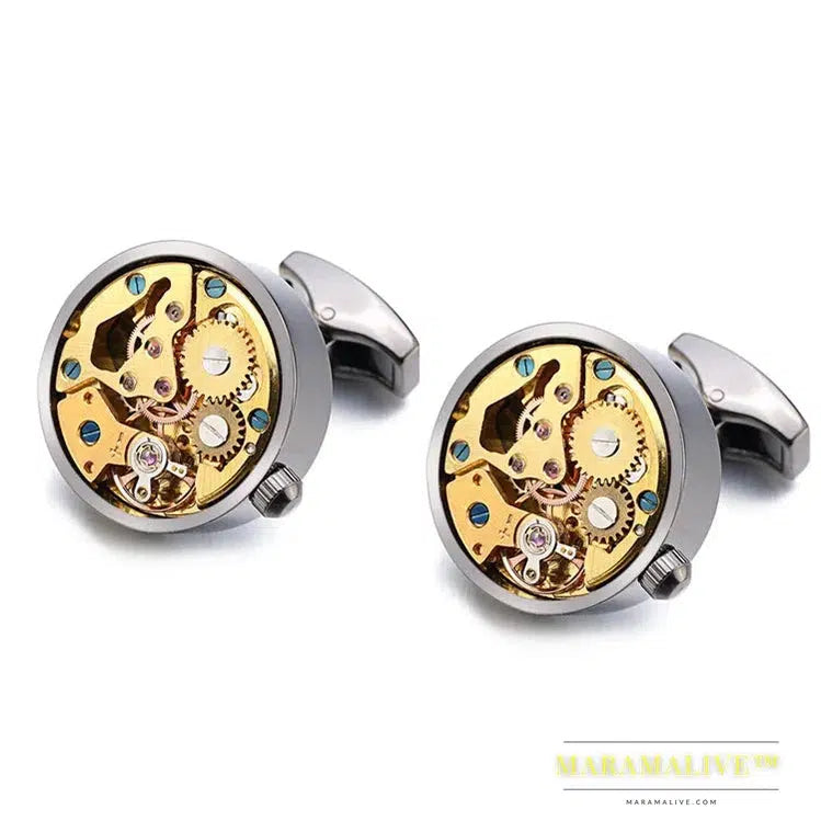 Hot Watch Movement Cufflinks Non-Functional Stainless Steel Steampunk Gear Watch Mechanism Cuff links for Mens Relojes gemelos