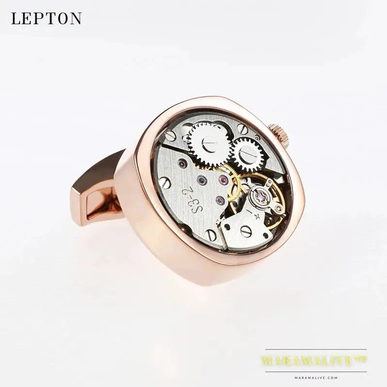 Hot Watch Movement Cufflinks of immovable Lepton Stainless Steel Can't Move Steampunk Gear Watch Mechanism Cufflinks for Mens