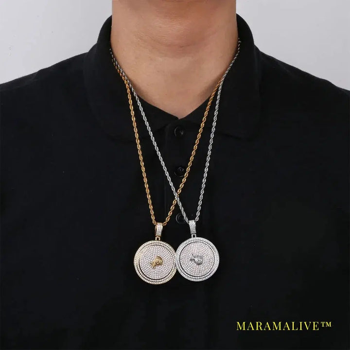 Iced Out Spinner $ Sign Letters Pendant Necklace Men With Tennis Chain Hip Hop Gold Silver Color Charms Chain Jewelry