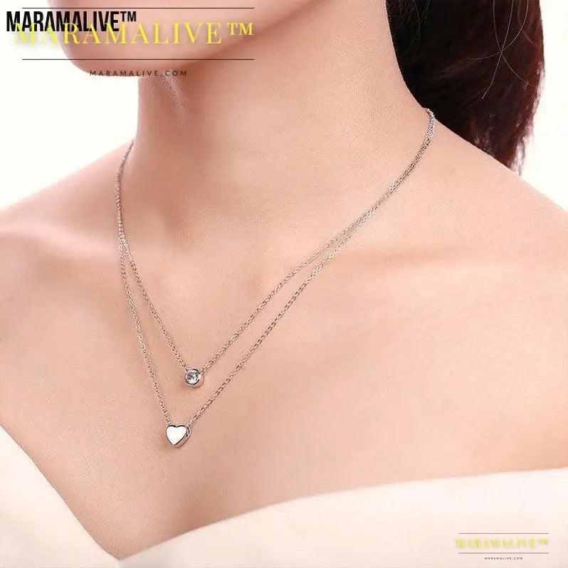 If You LOVE ME GET ME Women's Loving Heart Zircon Multi-layer Twin Necklace NOW